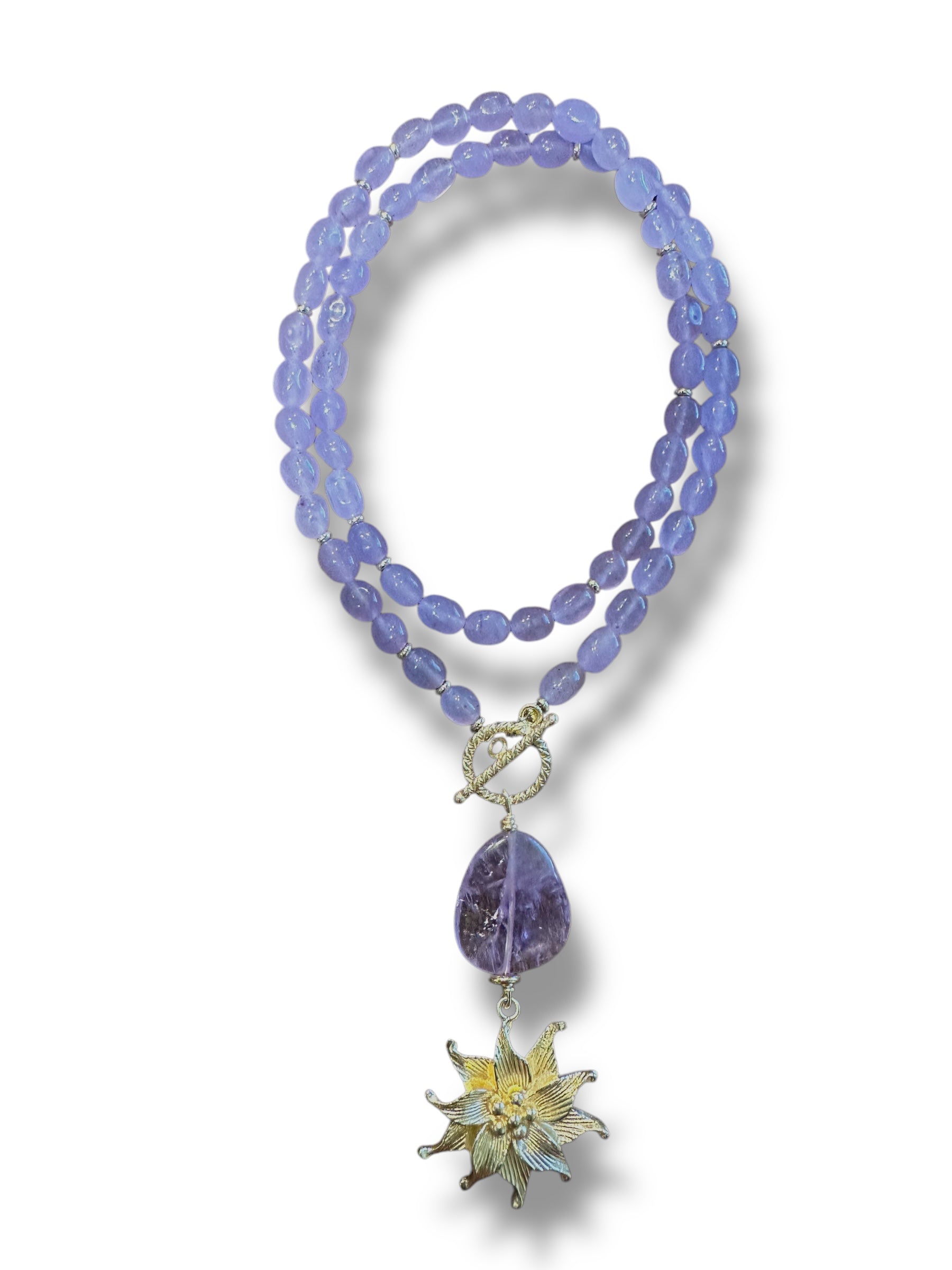 Peyton William Jewelry Amethyst Necklace with Toggle and Flower Charm