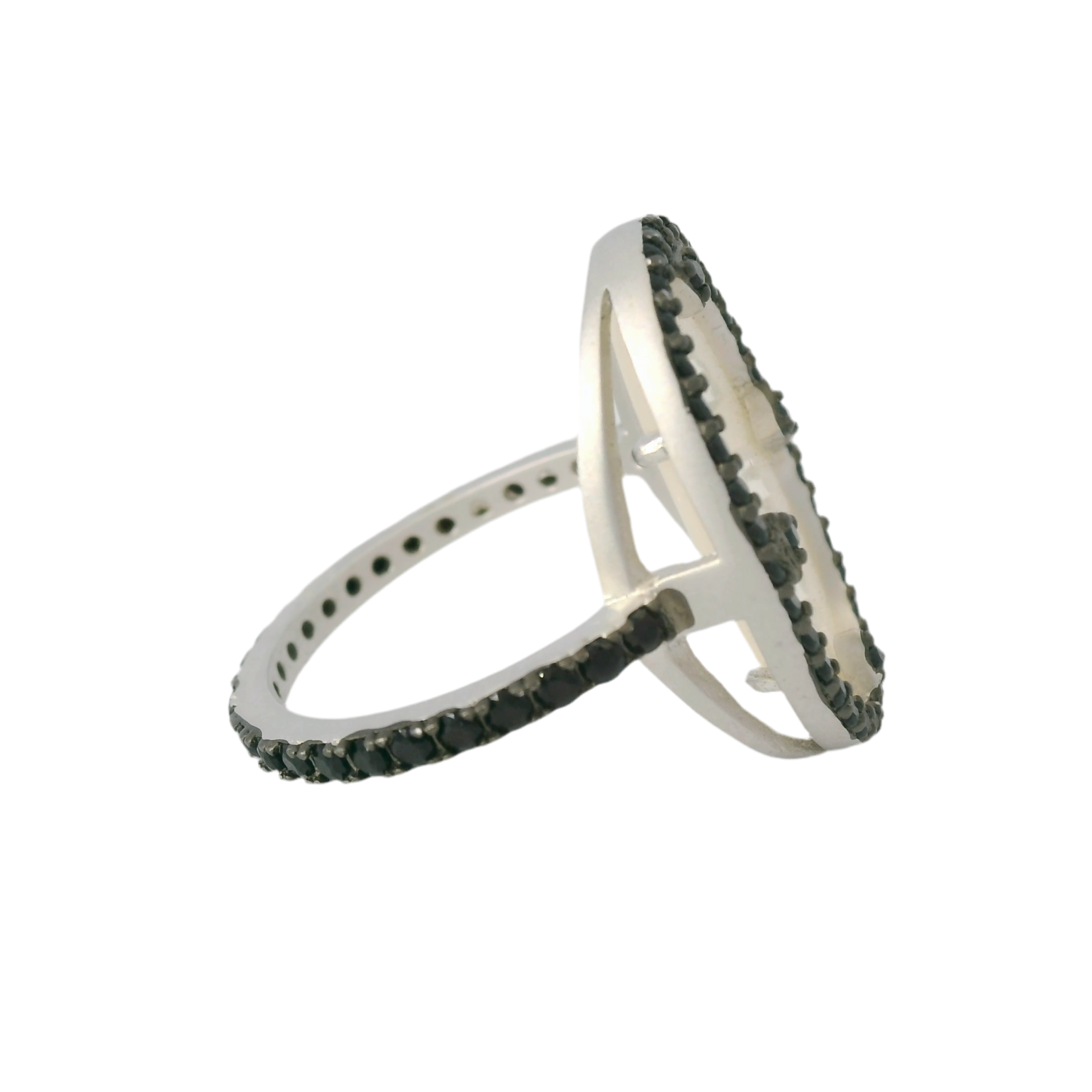 Freida Rothman Industrial Finish Mother of Pearl and Pave Cocktail Ring