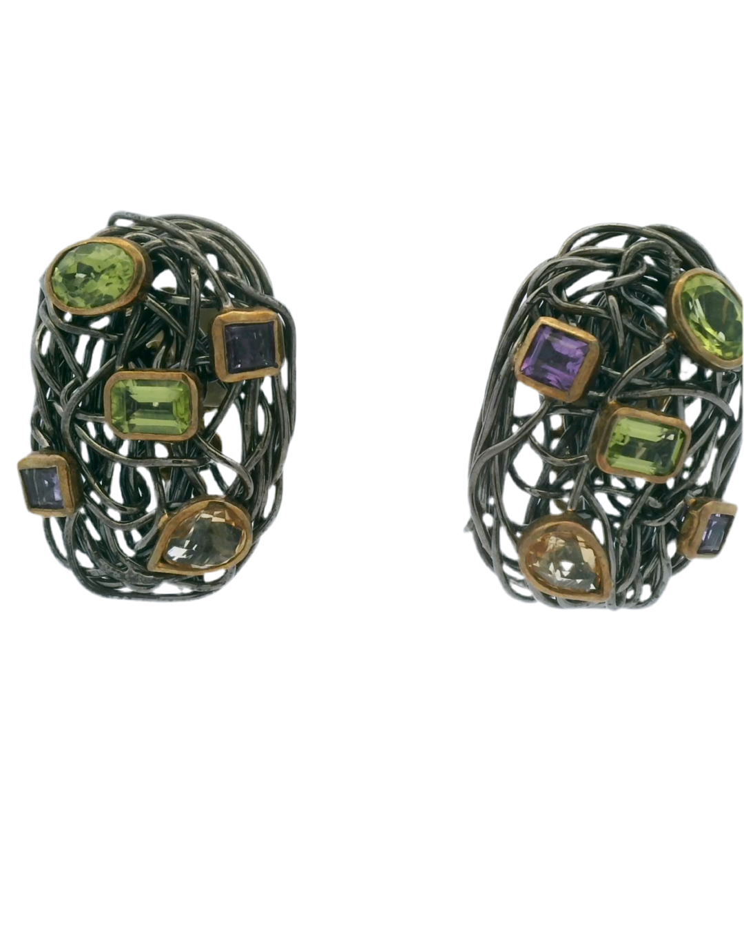 Peridot and Amethyst Wire Earrings