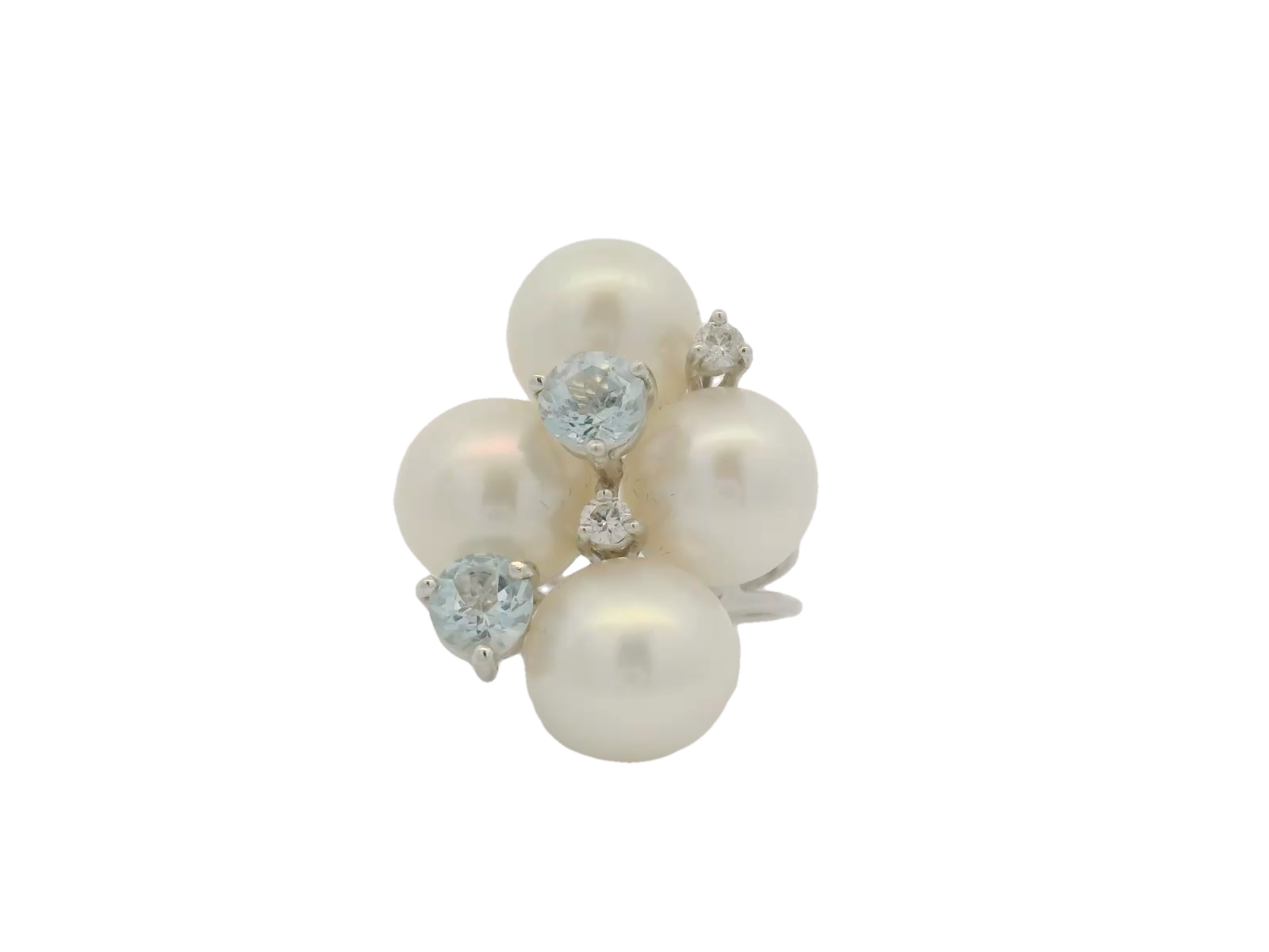 Blue Topaz Pearl and Diamond Ring