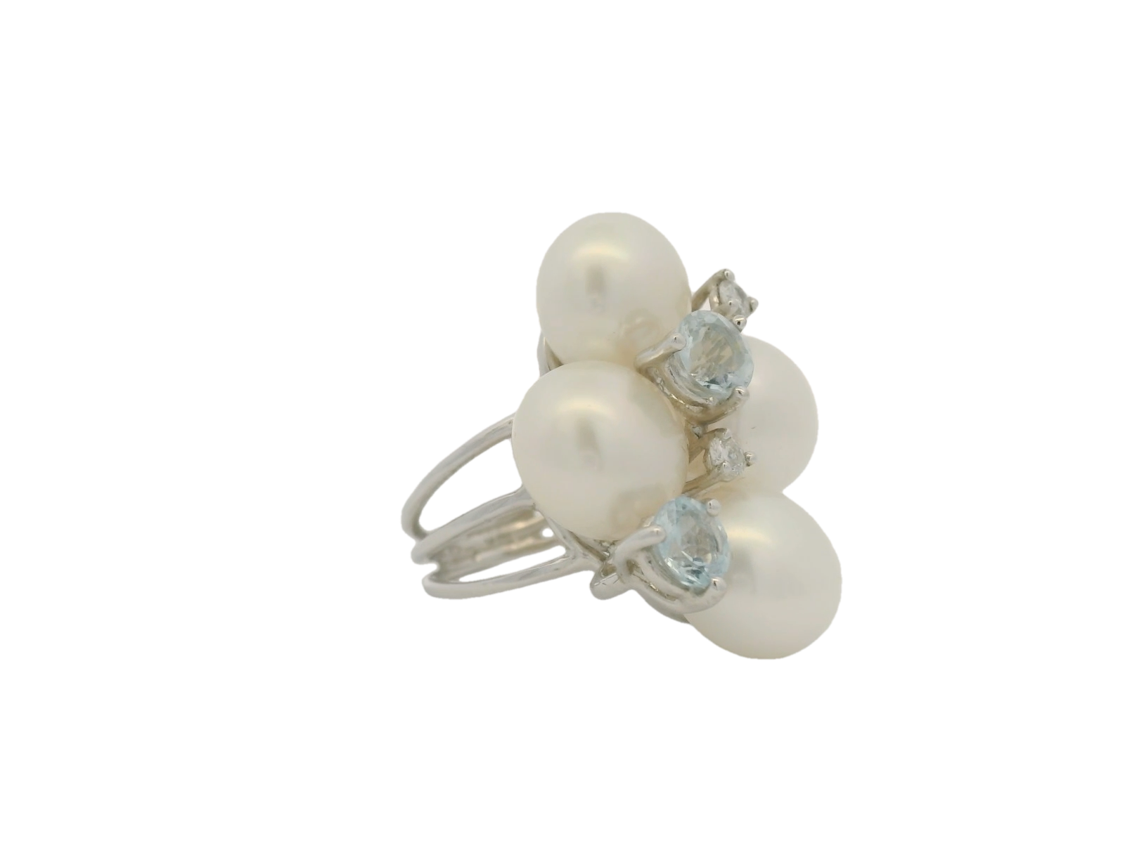 Blue Topaz Pearl and Diamond Ring