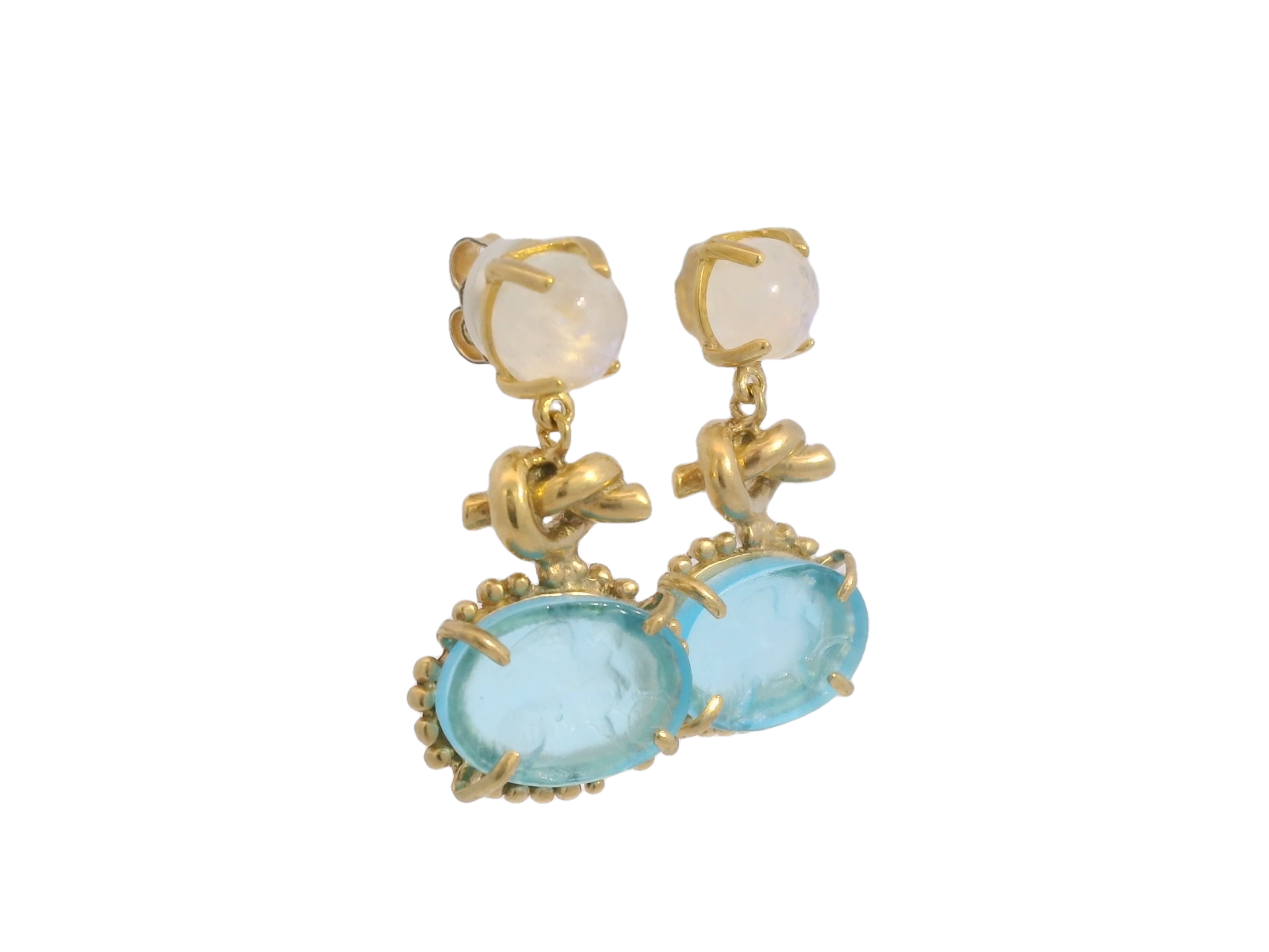 Hazel Symth Turquoise Venetian Glass with Knot and Moonstone Earring
