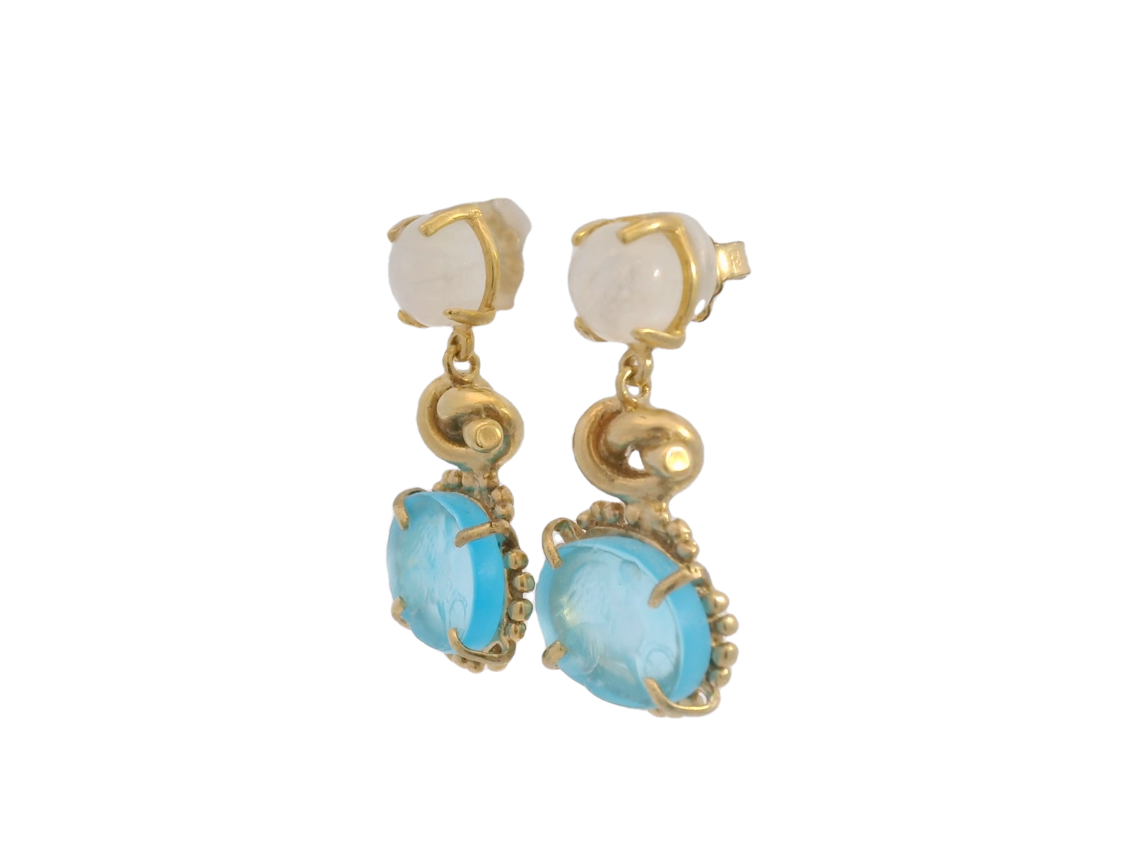 Hazel Symth Turquoise Venetian Glass with Knot and Moonstone Earring