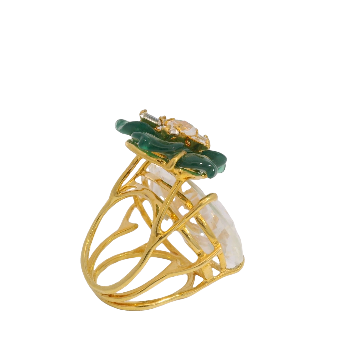 Bounkit Floral Green Agate and Quartz Ring