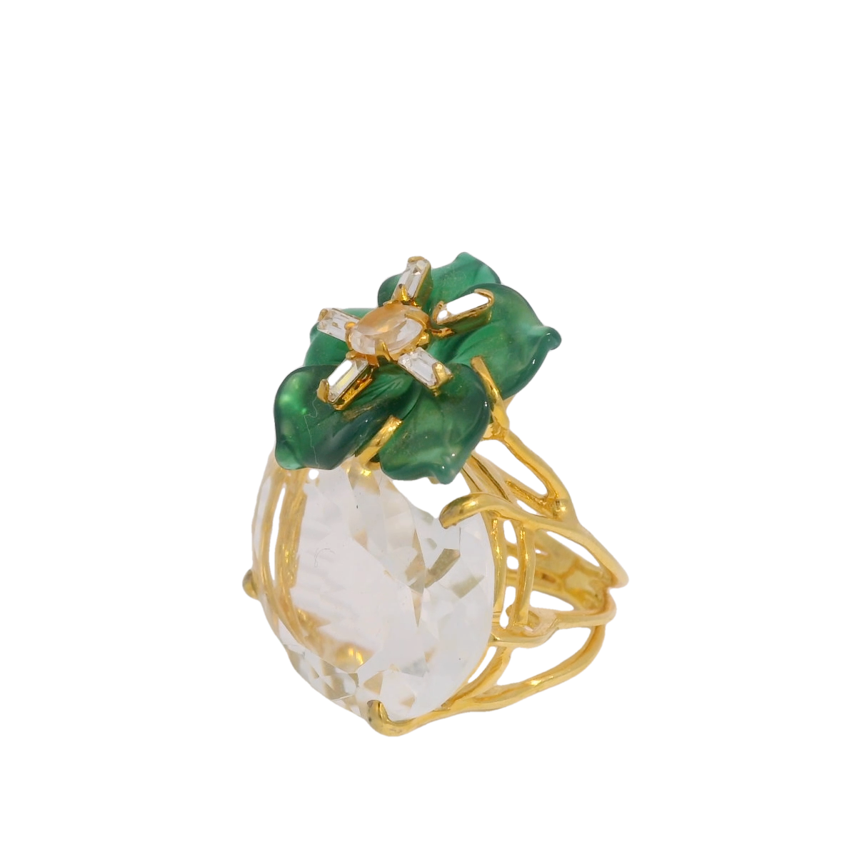 Bounkit Floral Green Agate and Quartz Ring