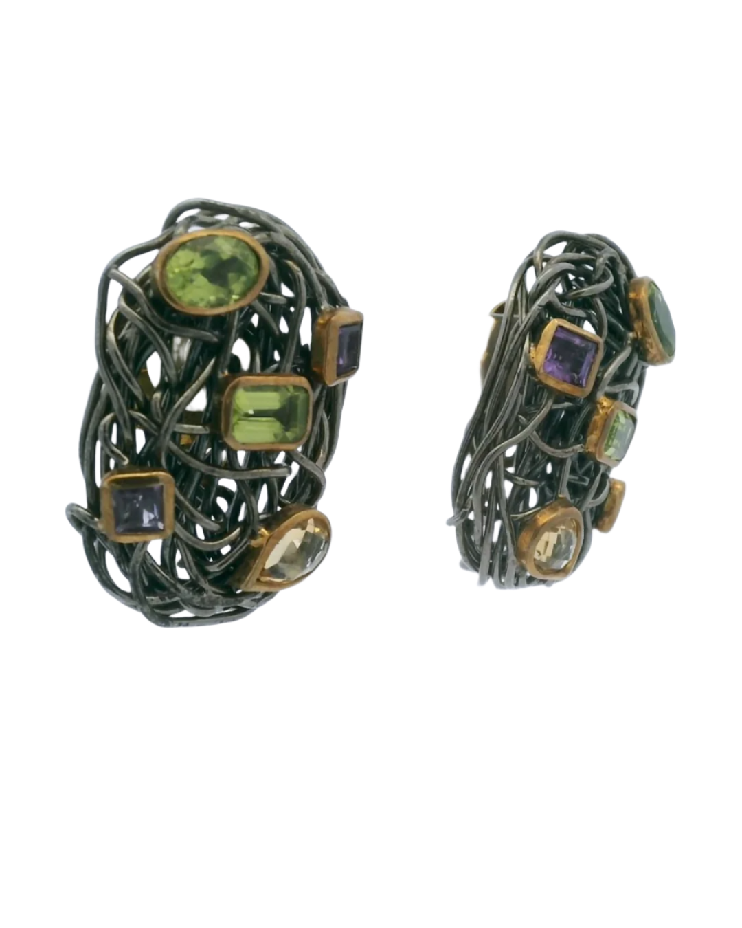 Peridot and Amethyst Wire Earrings