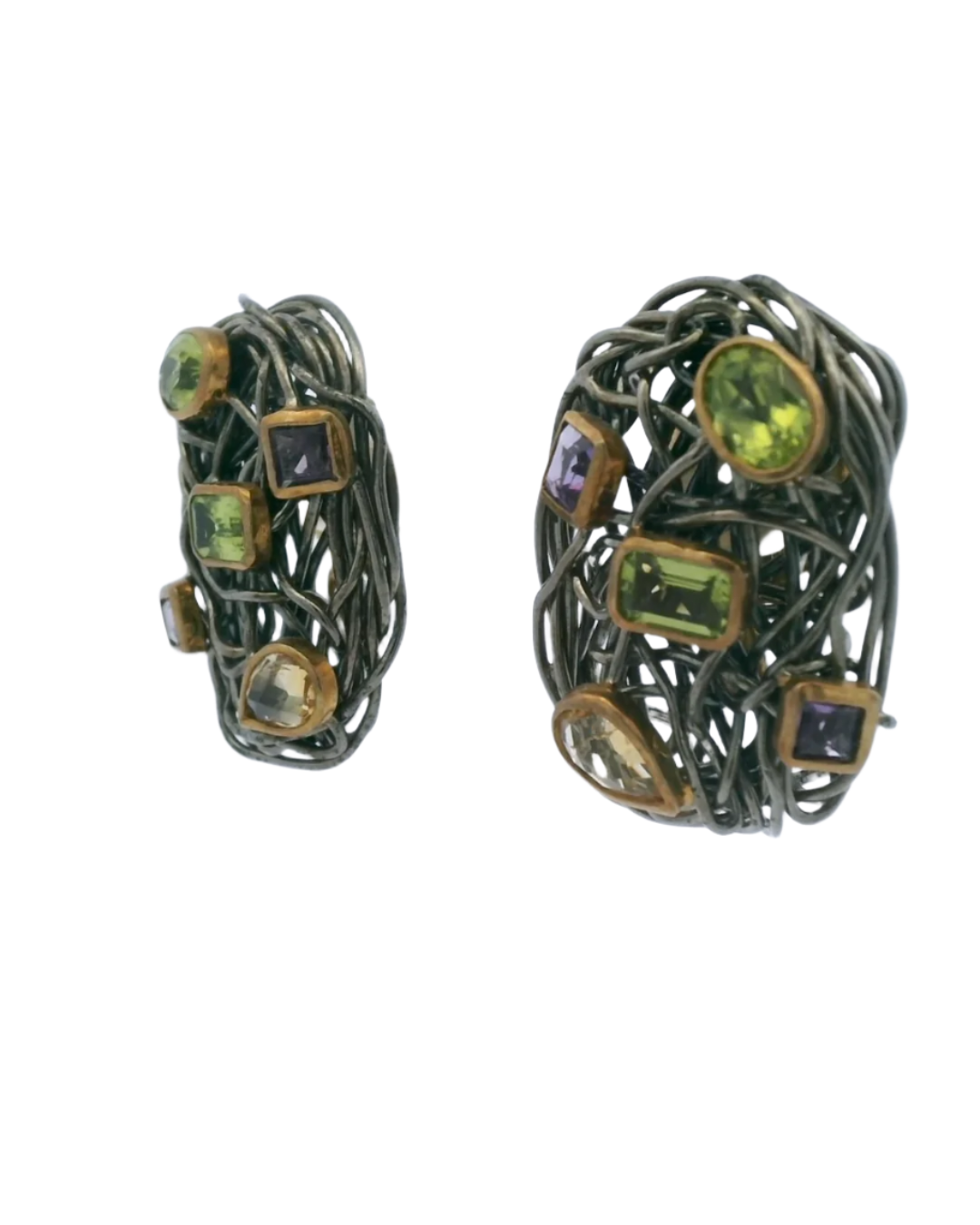 Peridot and Amethyst Wire Earrings