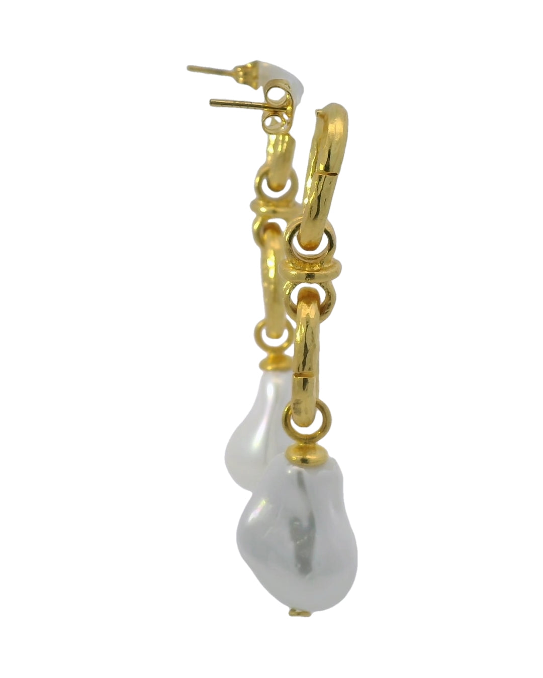 Peyton William Jewelry Baroque Pearl & Double Gold Hammered Earrings