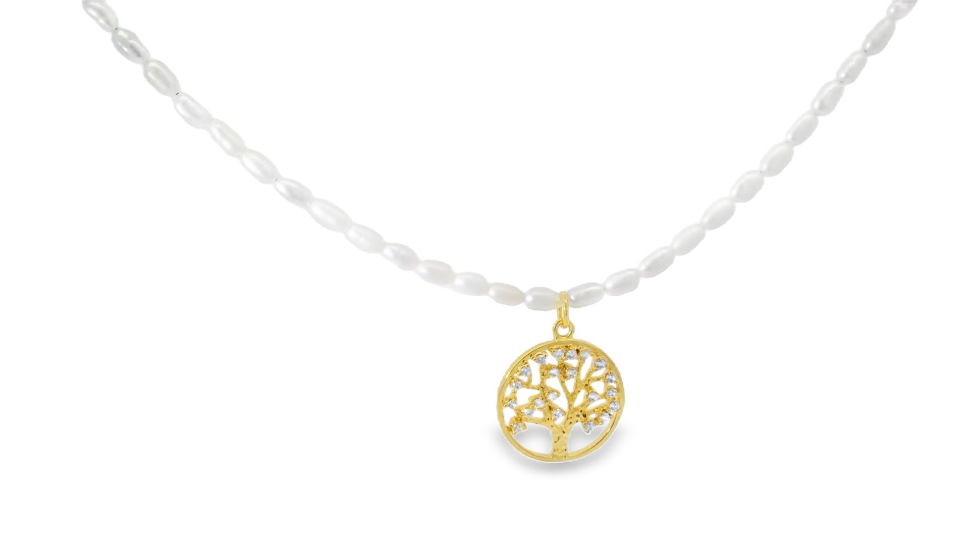 Peyton William Jewelry Rice Pearl with Angel Oak Charm Necklace