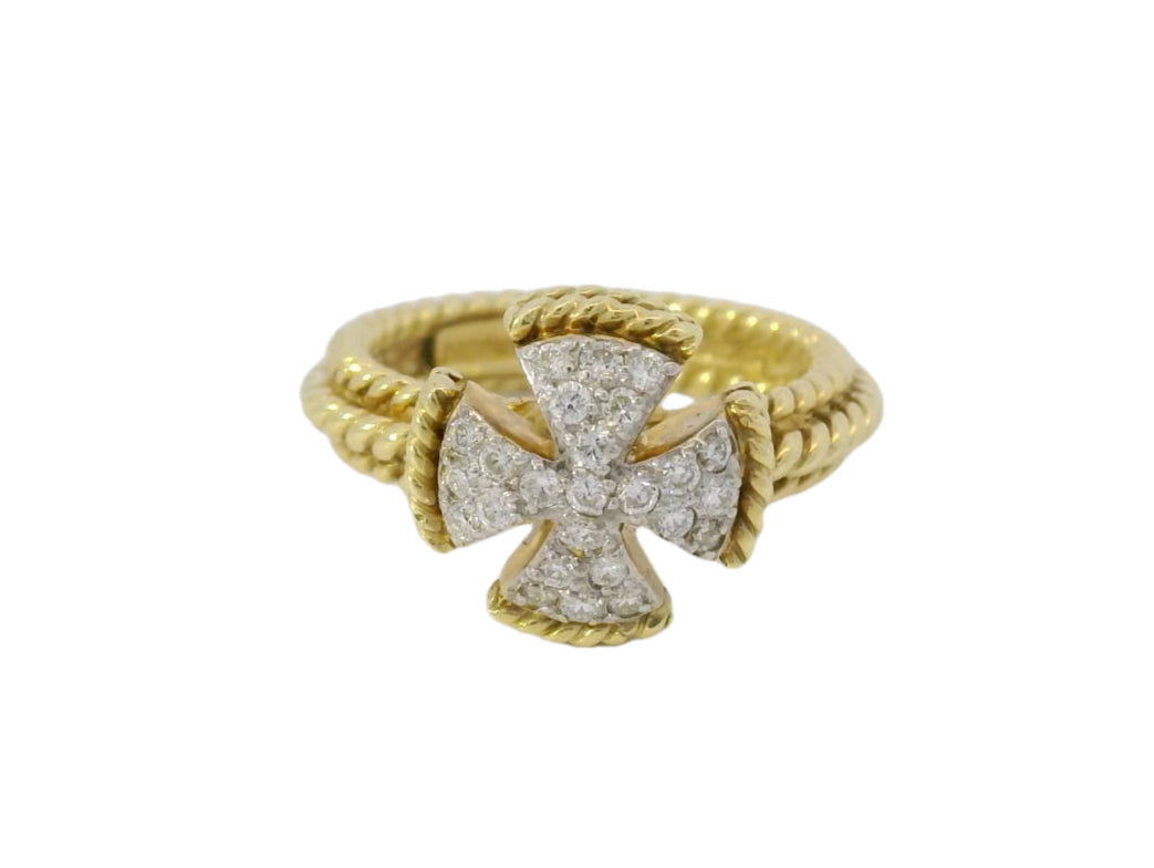 Cassis Yellow Gold Diamond Pave Cross Ring