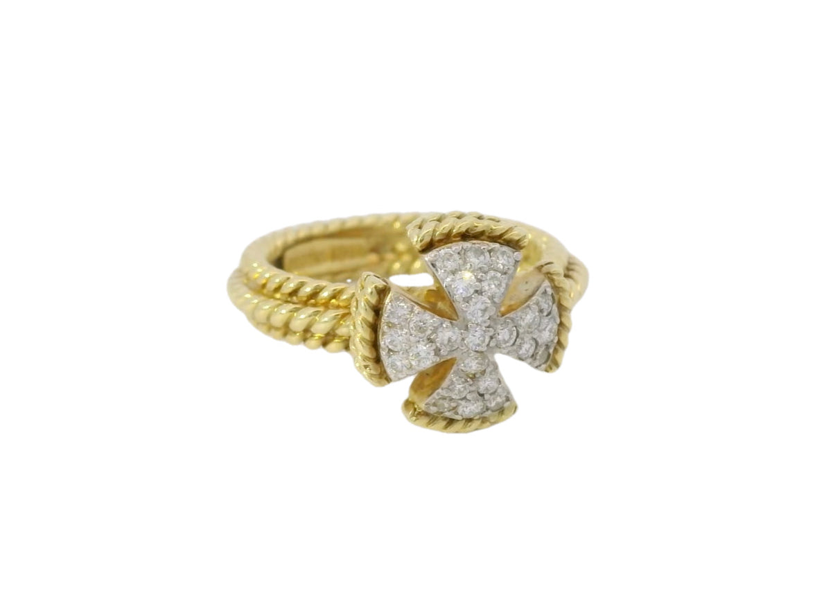 Cassis Yellow Gold Diamond Pave Cross Ring
