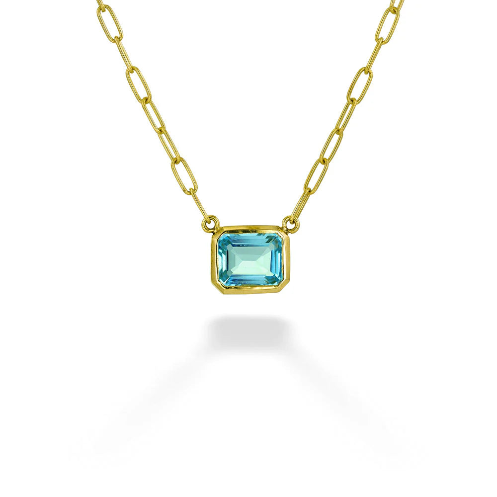 Mazza Blue Topaz on Paperclip Chain Necklace