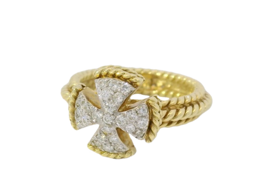 Cassis Yellow Gold Diamond Pave Cross Ring