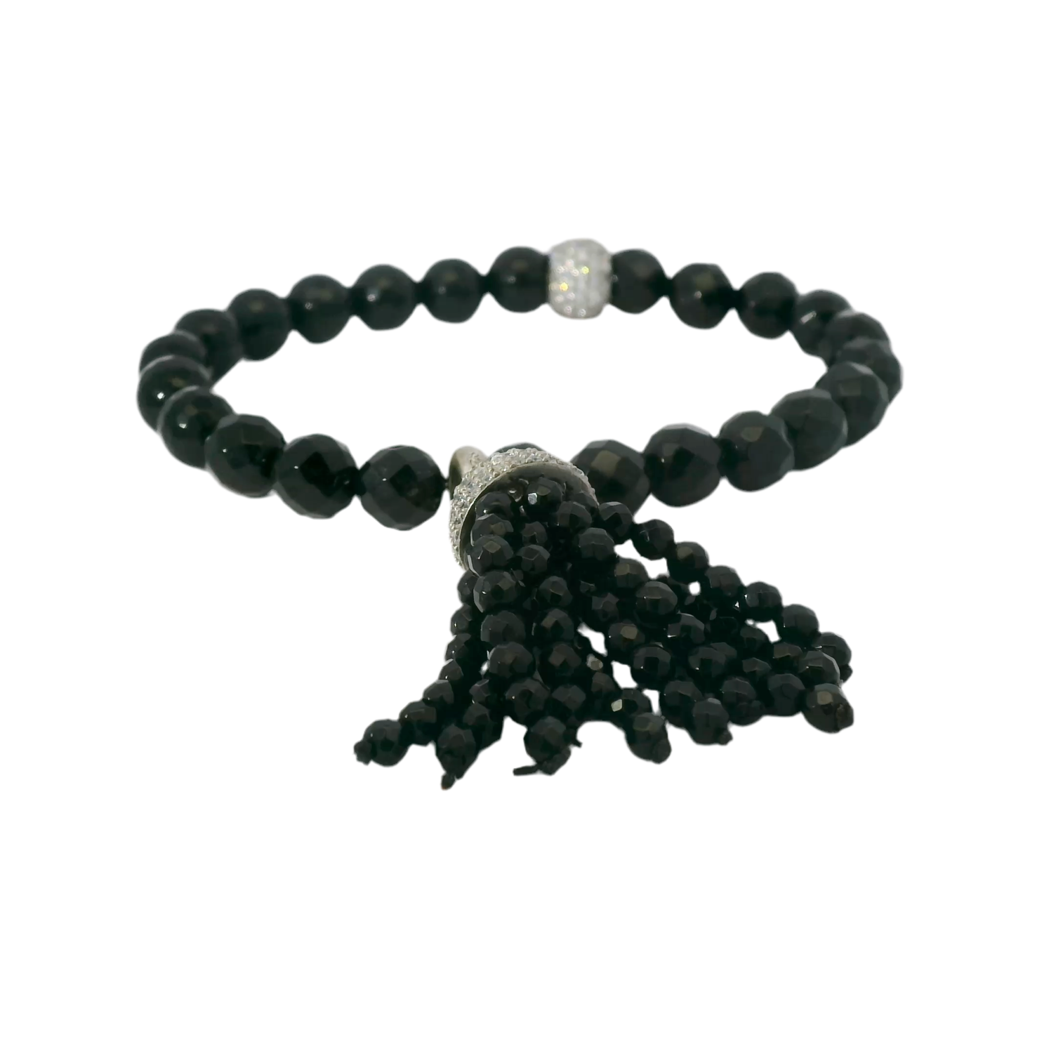 Freida Rothman Black Beaded Crystal Tassel Bracelet