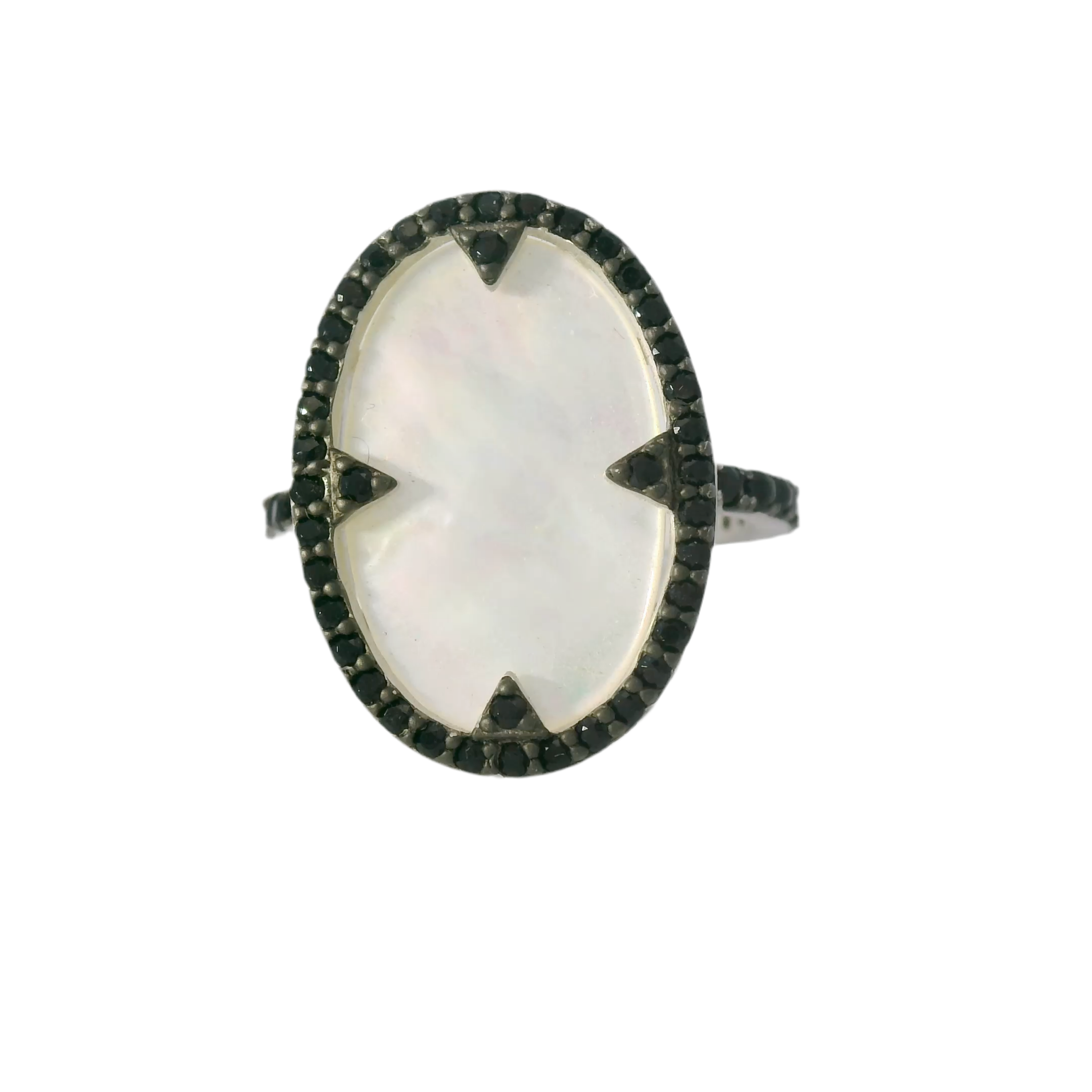 Freida Rothman Industrial Finish Mother of Pearl and Pave Cocktail Ring