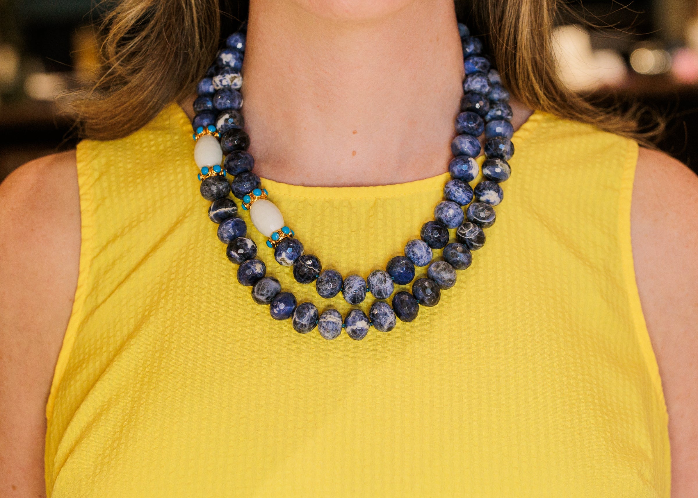 Sodalite Turqouise with White Agate Necklace