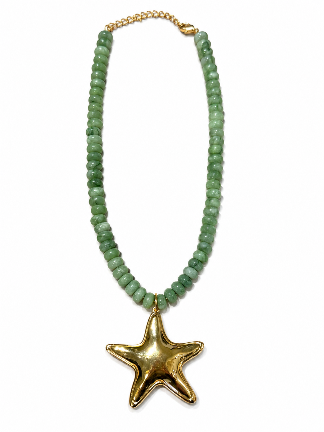 Boho Beads Large Smooth Jade Gemstone Starfish Necklace