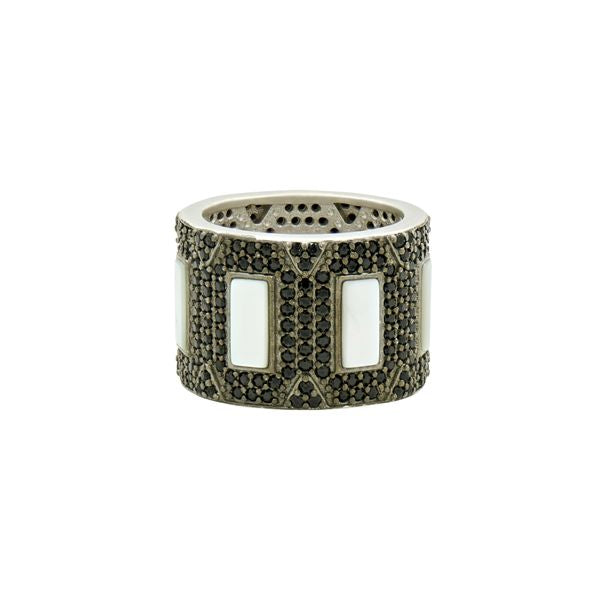 Freida Rothman Industrial Finish Mother-of-Pearl Pave Cigar Band Ring