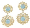 Tanya Farah Arabian Nights Oval Double Aqua & Diamond Earrings. Omega Clips. (Diamonds Approx. 4.50 CTW)