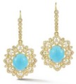Tanya Farah Arabian Nights Turquoise Oval Lattice Earrings on Diamond Bezel Drop. (Diamonds Approx.
2.10 CTW)