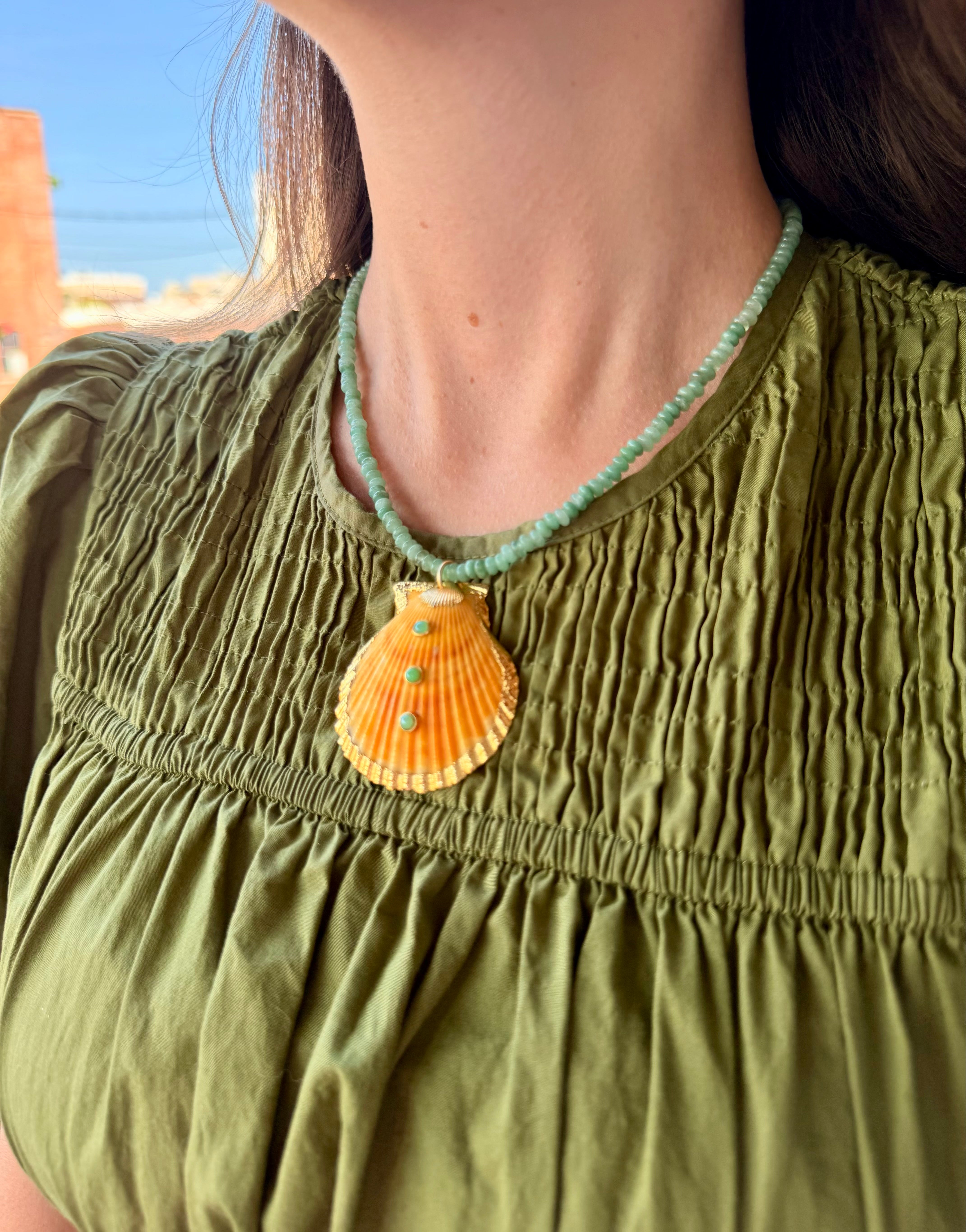 Boho Beads Thin Jade Gemstone Shell Necklace