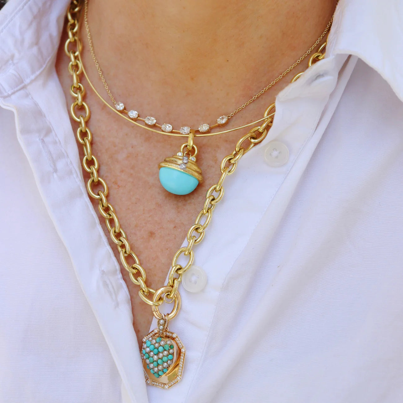 Mazza Cabochon Turquoise and Diamond Pendant