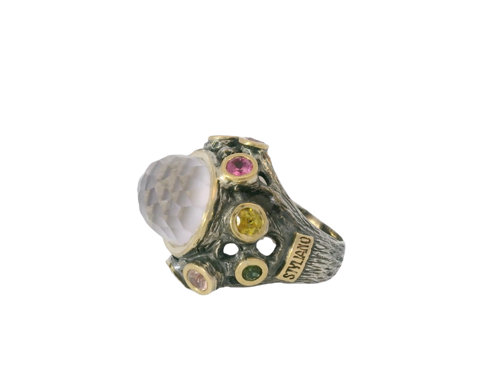Gabriela Styliano Gold & Silver Ring with Rose Quartz & Tourmalines