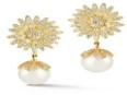 Tanya Farah Diamond Daisy 23mm Pearl Drop Earrings (Approx. 3.45 CTW)