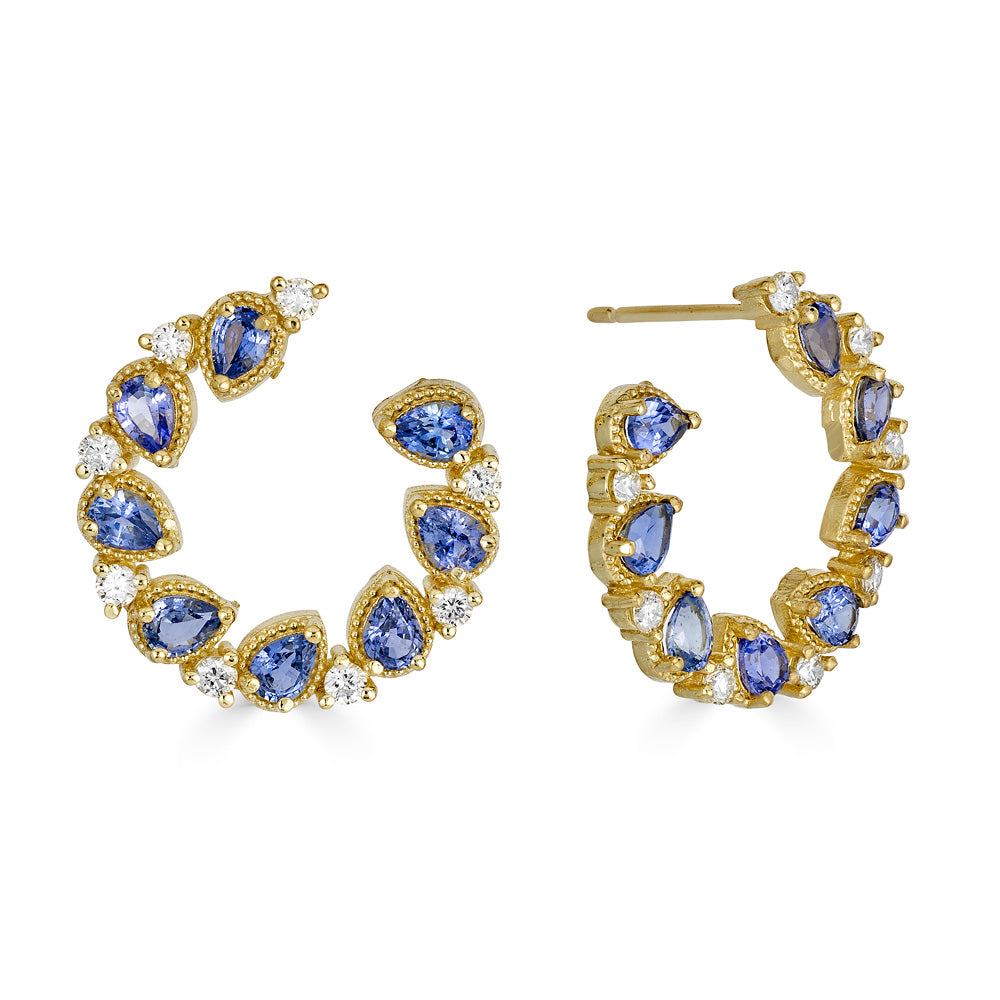 Tanya Farah Jasmine Bloom Bypass Hoops with Ceylon Sapphires & Diamonds