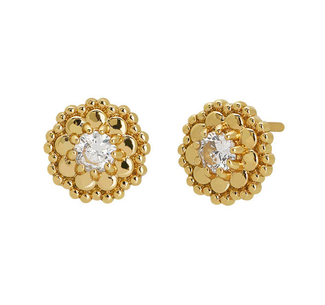 Goldbug Collection Scalloped Crystal Studs
