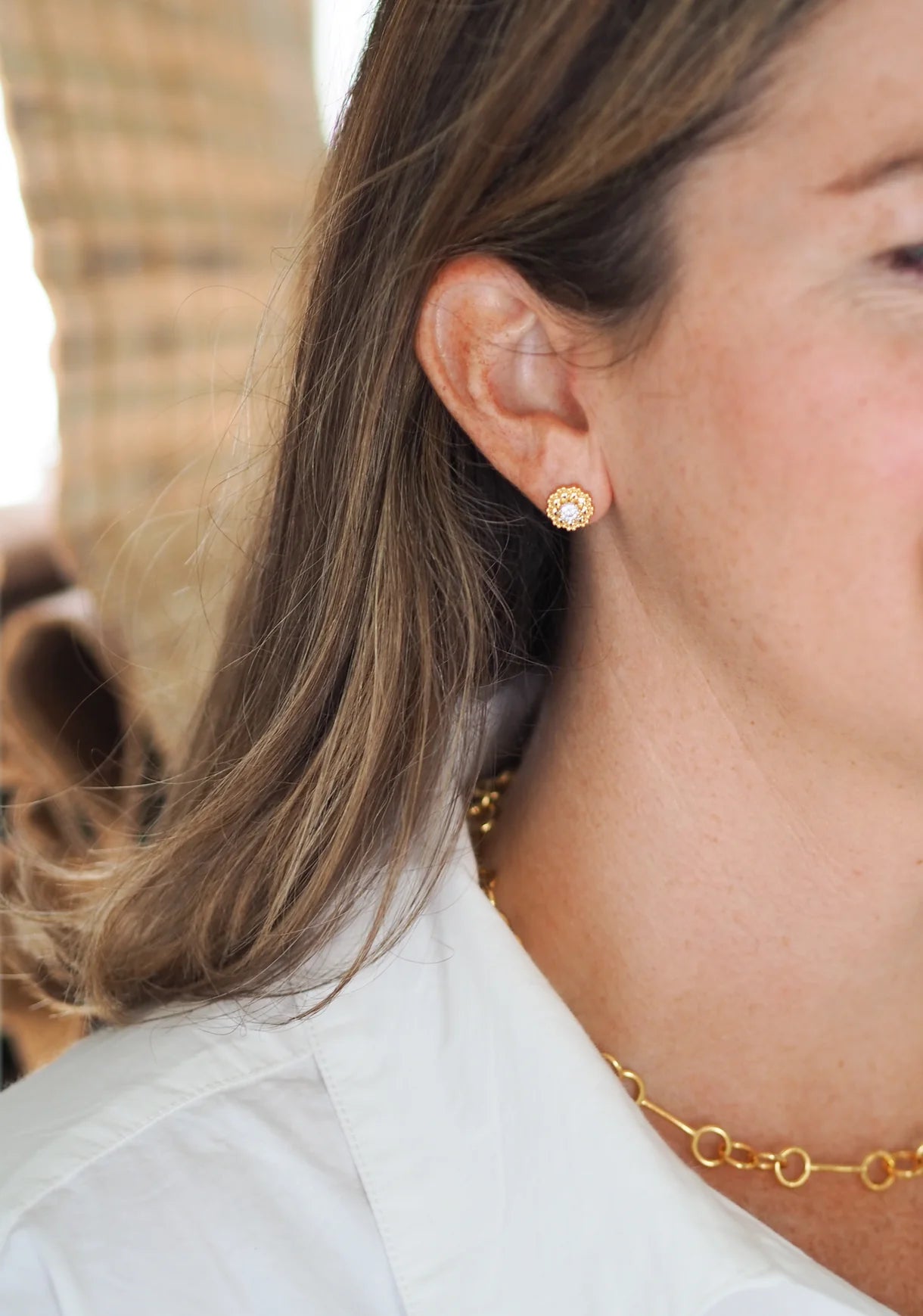Goldbug Collection Scalloped Crystal Studs