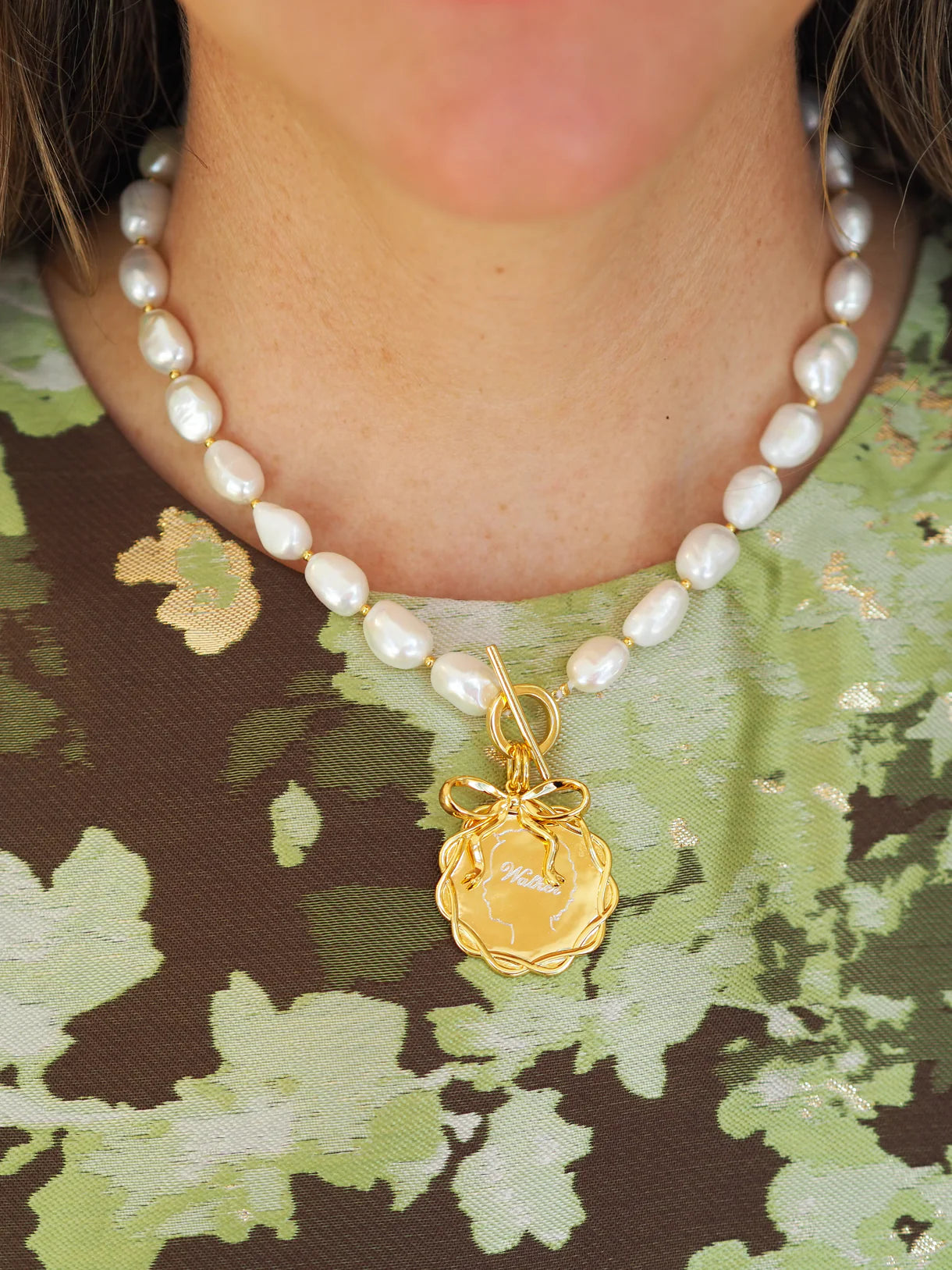 Goldbug Freshwater Pearl Toggle Charm Necklace