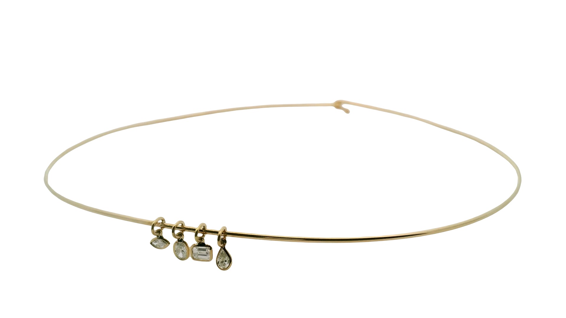 18kt YG Neckwire Necklace with 4 Assorted Diamond Charms