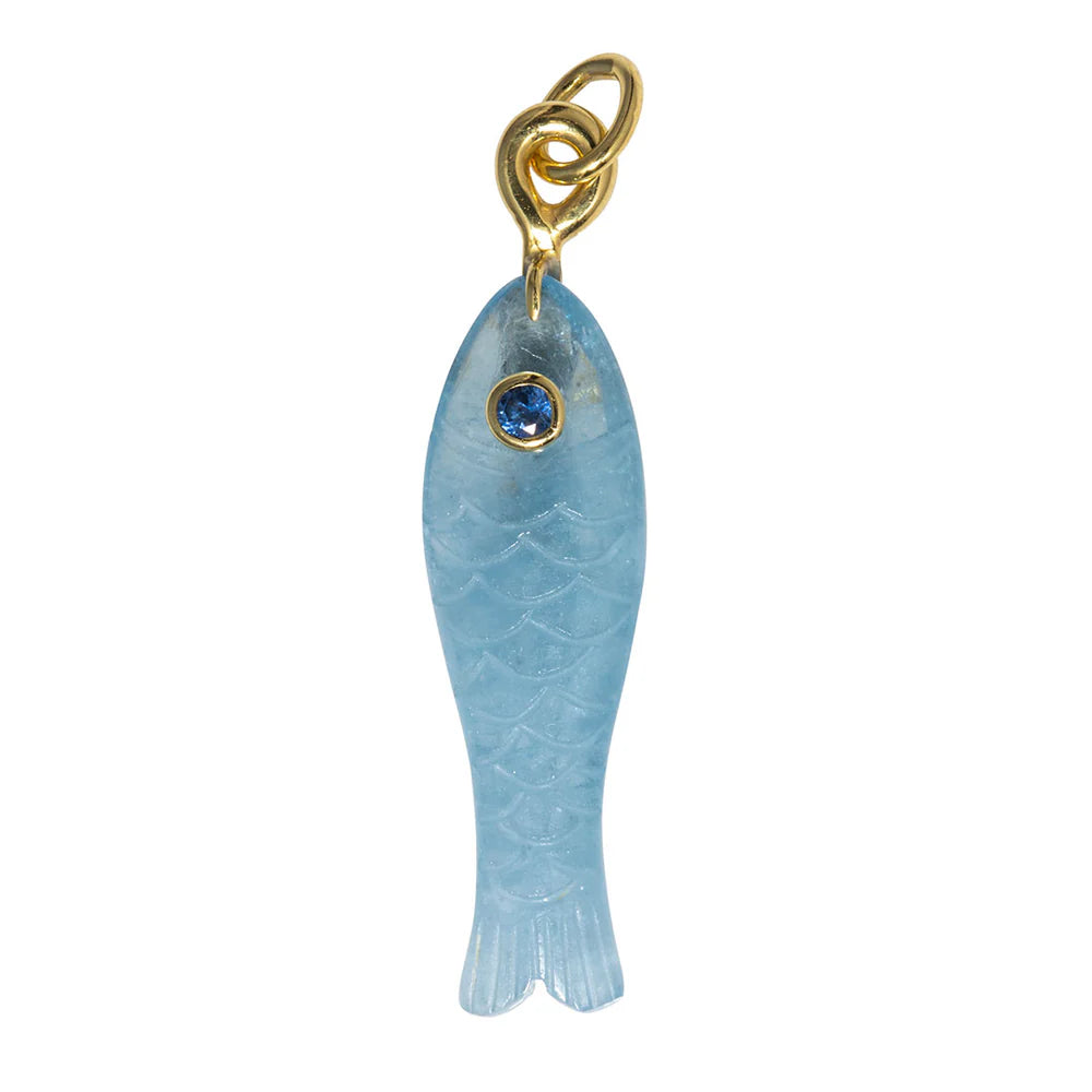 Aquamarine and Sapphire 14kt Fish Charm