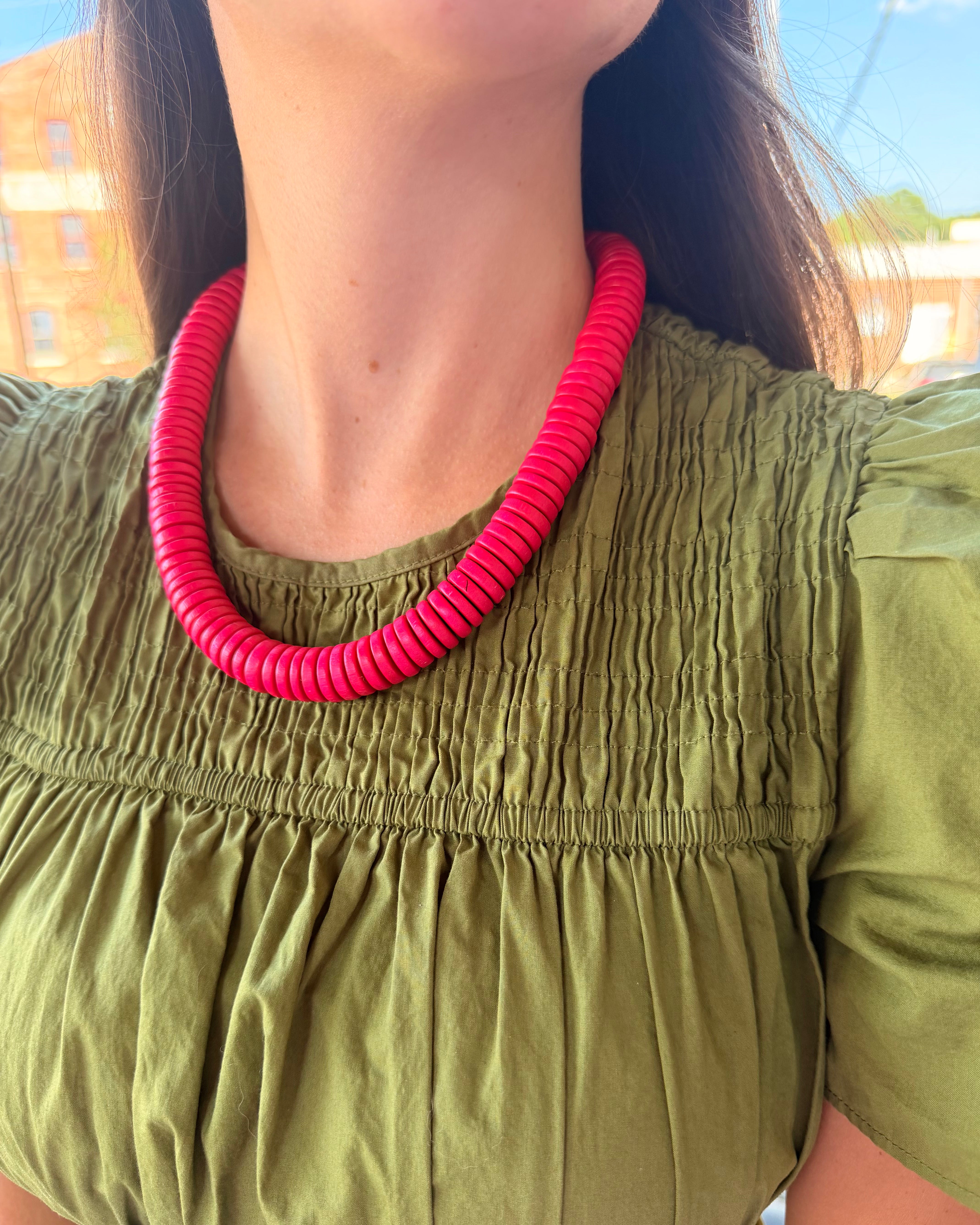 Boho Beads Coconut Hot Pink Necklace
