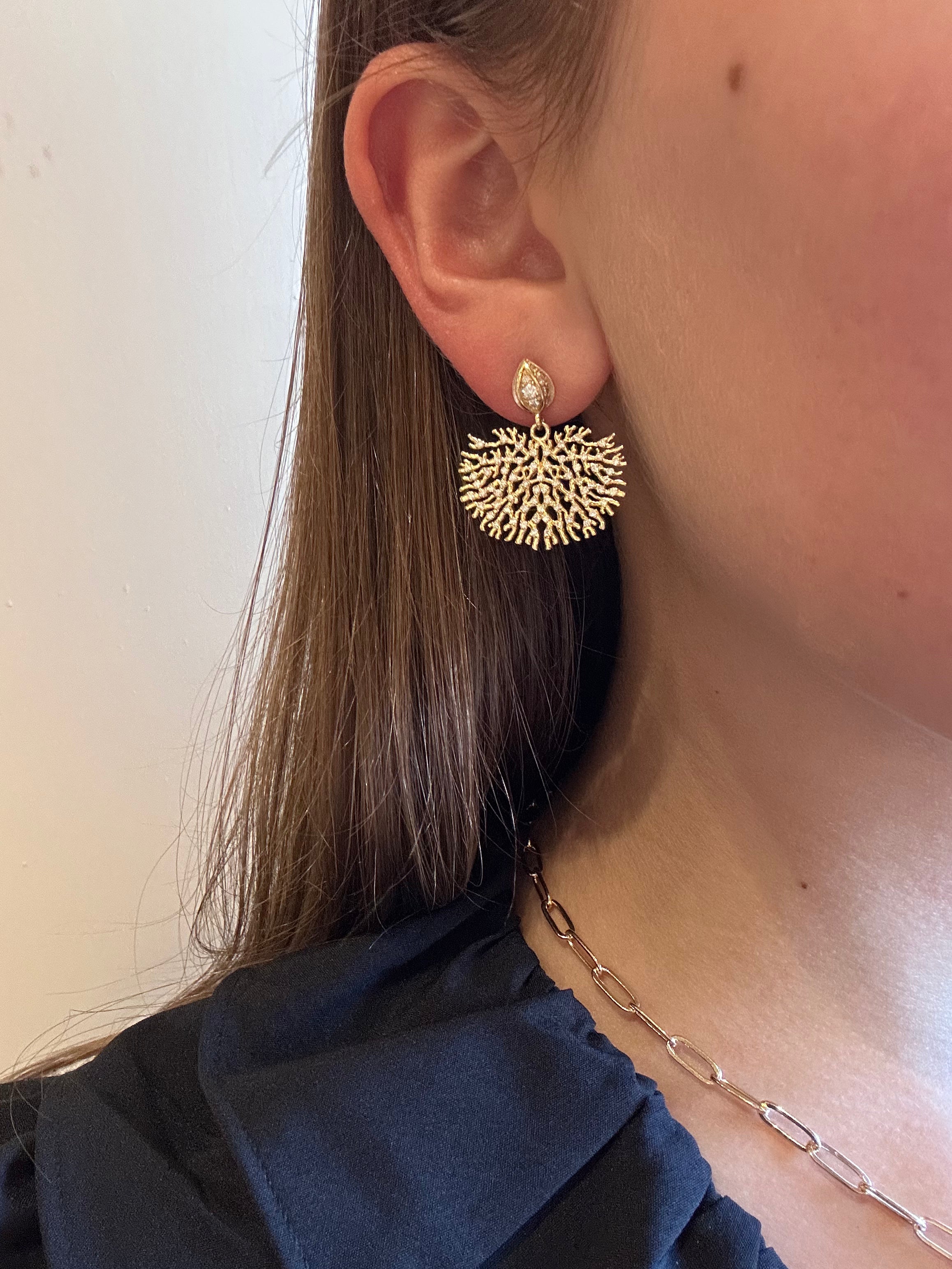 18kt Yellow Gold and Diamond Coral Reef Earrings