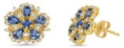 Tanya Farah Jasmine Bloom Ceylon Blue Sapphire & White Diamond Sm.
Flower Stud Earrings - Push Backs (Diamonds Approx. 0.70 CTW, Sapphires Approx. 2.10 CTW)