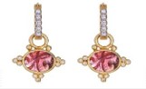 Tanya Farah Modern Etruscan Sm. Horizontal Pink Tourmaline Oval Diamond Earrings on Diamond Bezel Huggies (Approx. 0.45 CTW)
