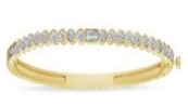 Tanya Farah Modern Etruscan White Diamond Round Bezel Bangle with White Diamond Center - 4mm (Diamonds Approx. 1.55 CTW)