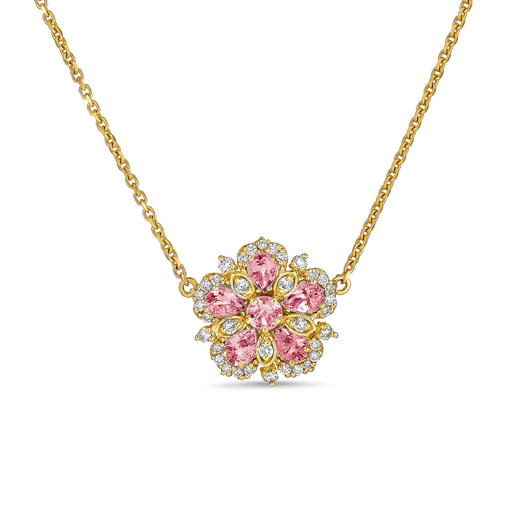 Tanya Farah Jasmine Bloom Necklace with Pink Sapphires & Diamonds
