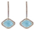 Tanya Farah Neoclassic Cushion Aqua Champagne Diamond Drop Earrings - on Diamond Bars with Butterfly Accent - Push Backs (Approx. 1.50 CTW)