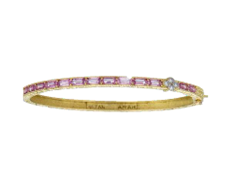 Tanya Farah Modern Etruscan Radiant Pink Sapphire Bangle w/
1 White Diamond Cluster - 5mm (Diamonds Approx.
0.10 CTW)