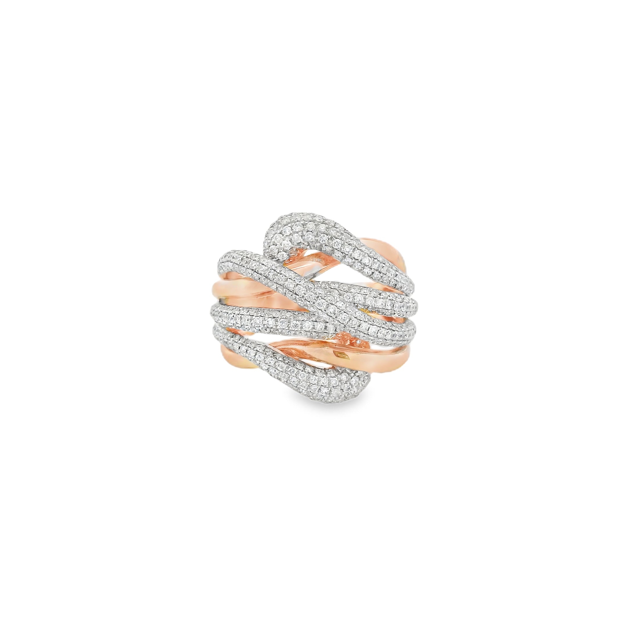 Three-Dimension Pave Diamond Rose Gold Overlapping Ring