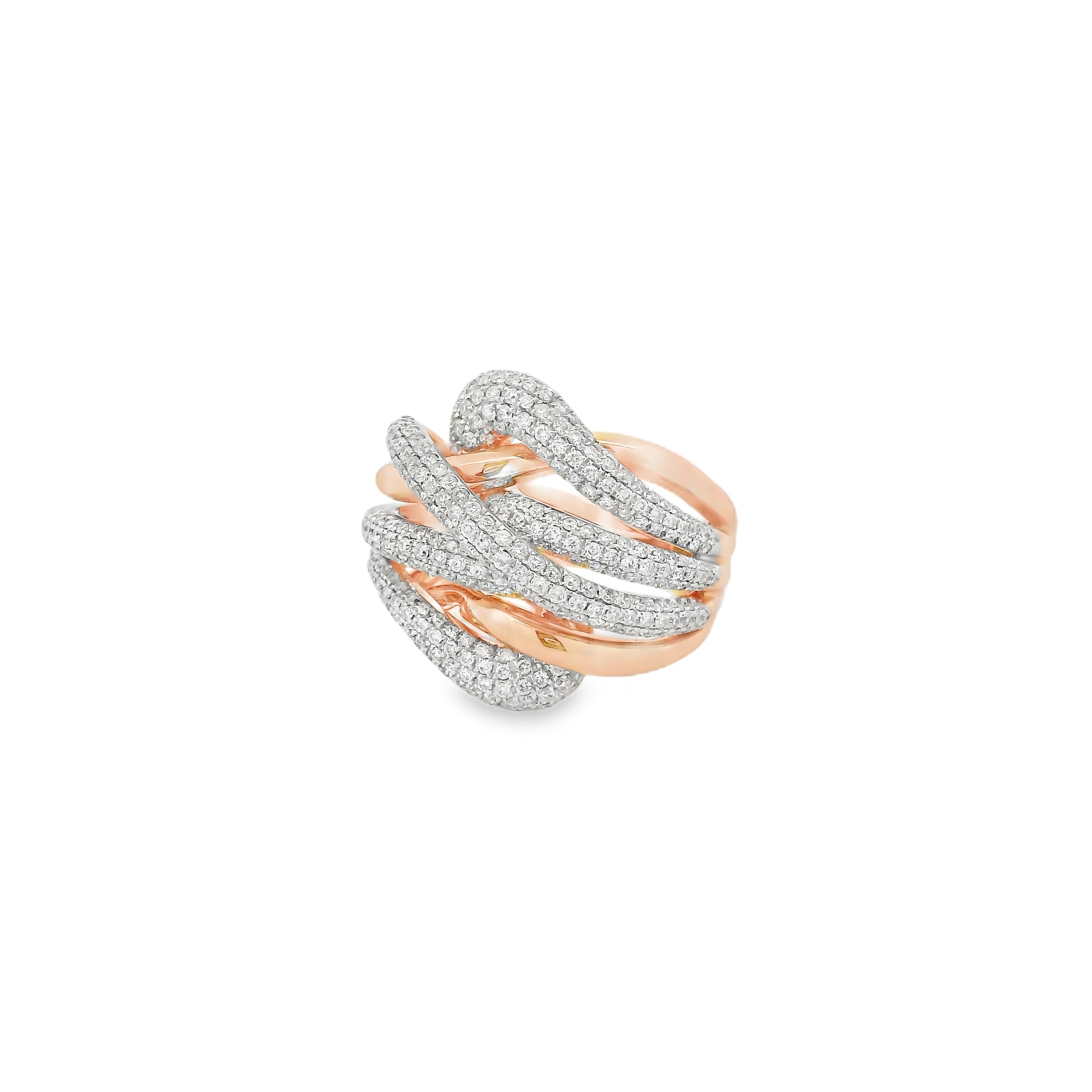 Three-Dimension Pave Diamond Rose Gold Overlapping Ring