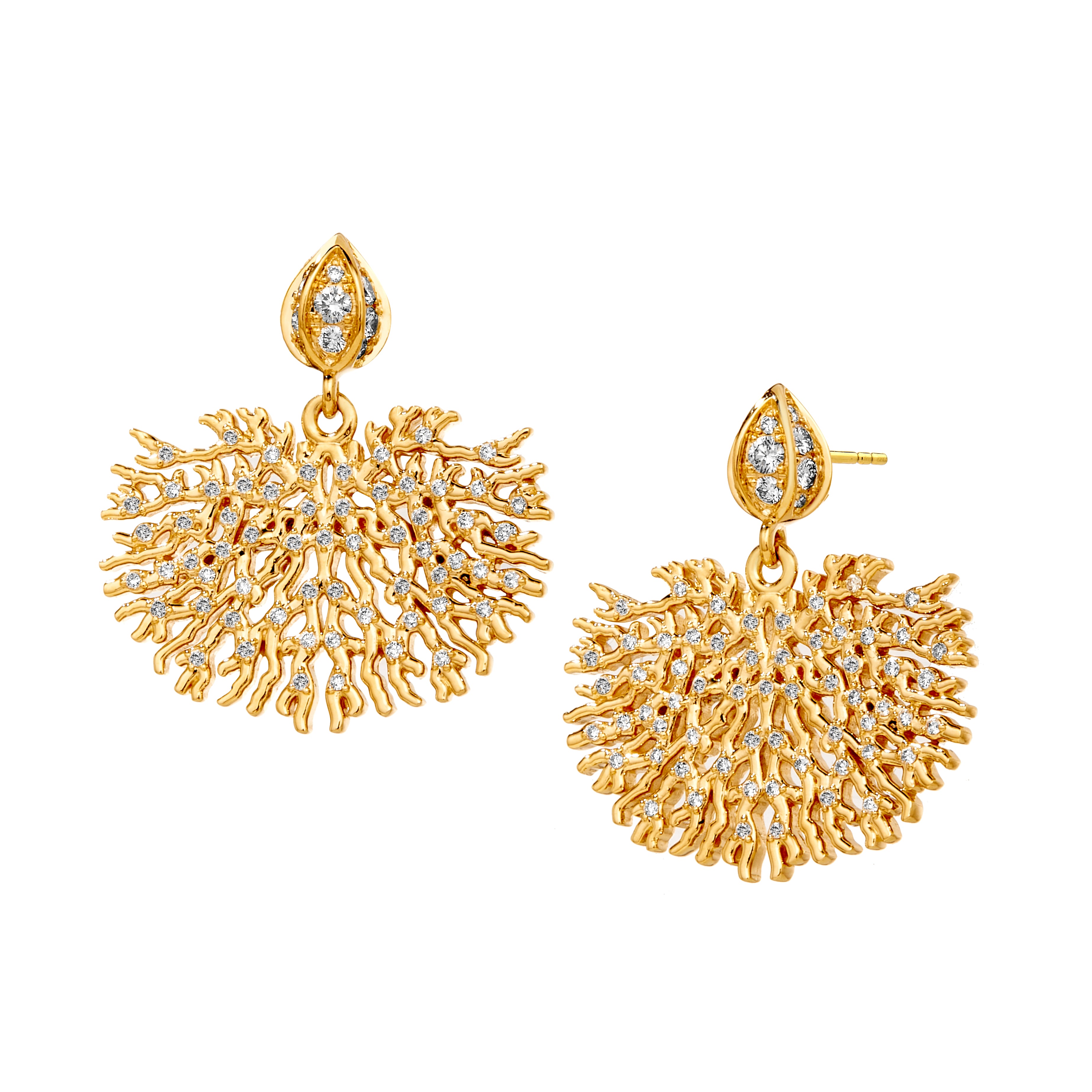 18kt Yellow Gold and Diamond Coral Reef Earrings