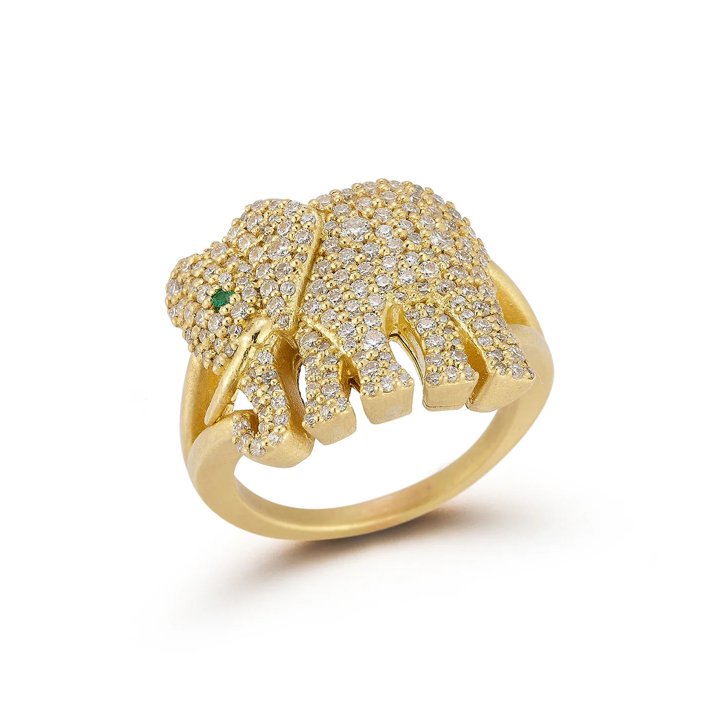 Tanya Farah Tree of Life Diamond Elephant Ring with Emerald Accent (Approx. 1.05 CTW)