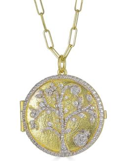 Tanya Farah Tree of Life Med. Diamond Locket with Diamond Halo (Approx. 1.00 CTW)