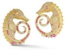 Tanya Farah White Diamond, Pink Sapphire & Opal Seahorse Earring (Diamonds Approx. 3.25 CTW, Sapphires Approx. 0.25 CTW)