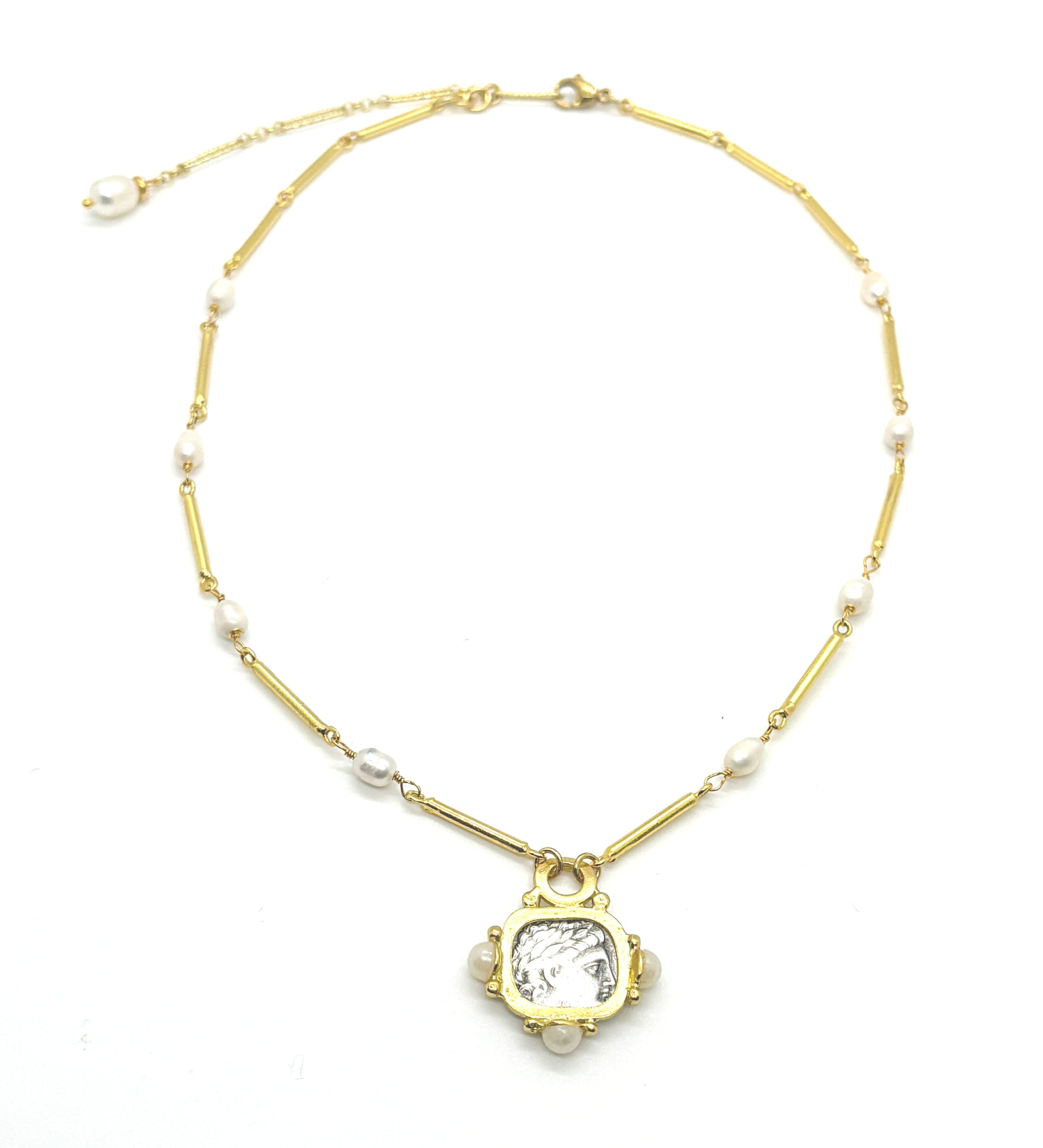 Peyton William Jewelry Roman Coin and Pearl Necklace