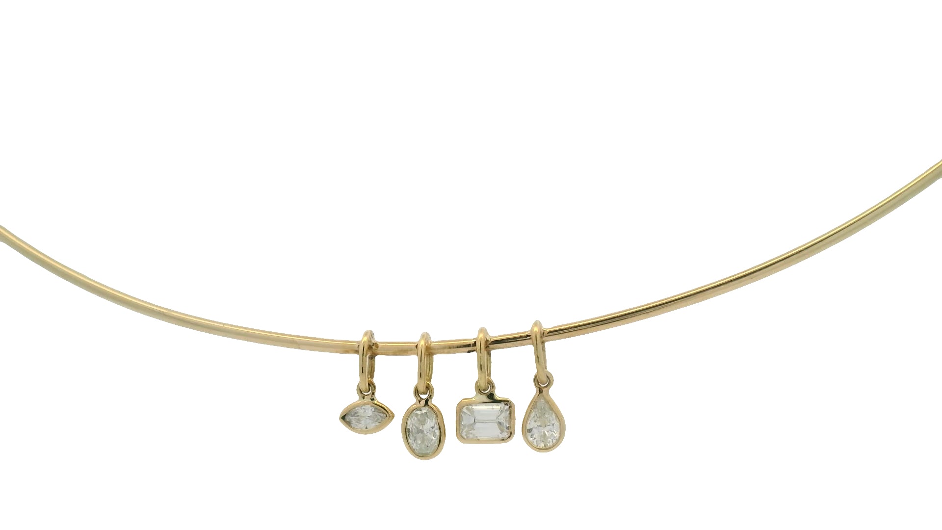 18kt YG Neckwire Necklace with 4 Assorted Diamond Charms